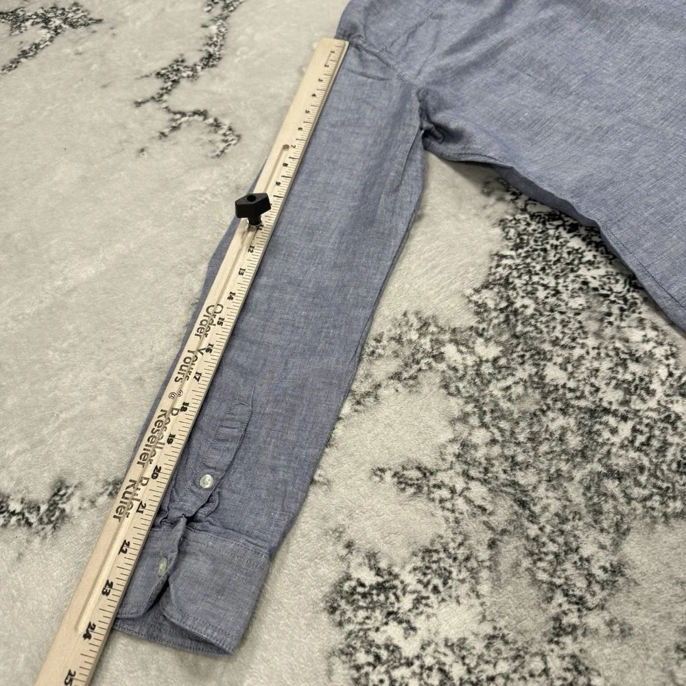 Banana Republic Linen Blend Shirt Mens Large Blue Chambray Soft Wash Button Up